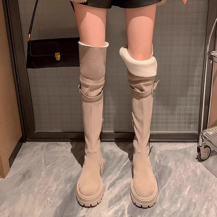香港过膝靴女靴长靴2023秋冬小个子女靴长筒靴两穿真皮厚底高筒靴