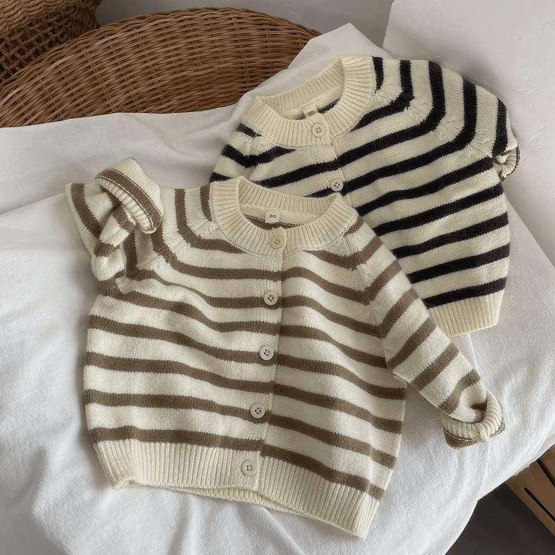 软2023秋款条纹针织开衫男女儿童休闲长袖毛衣外套