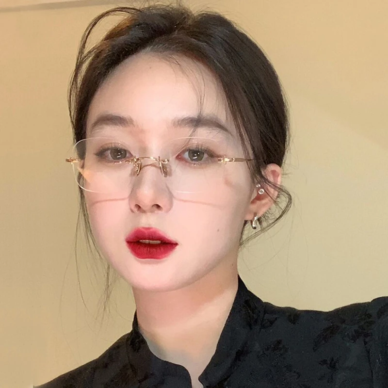 纯钛超轻无框眼镜女专业网上配近视有度数无边框防蓝光纯欲眼睛架