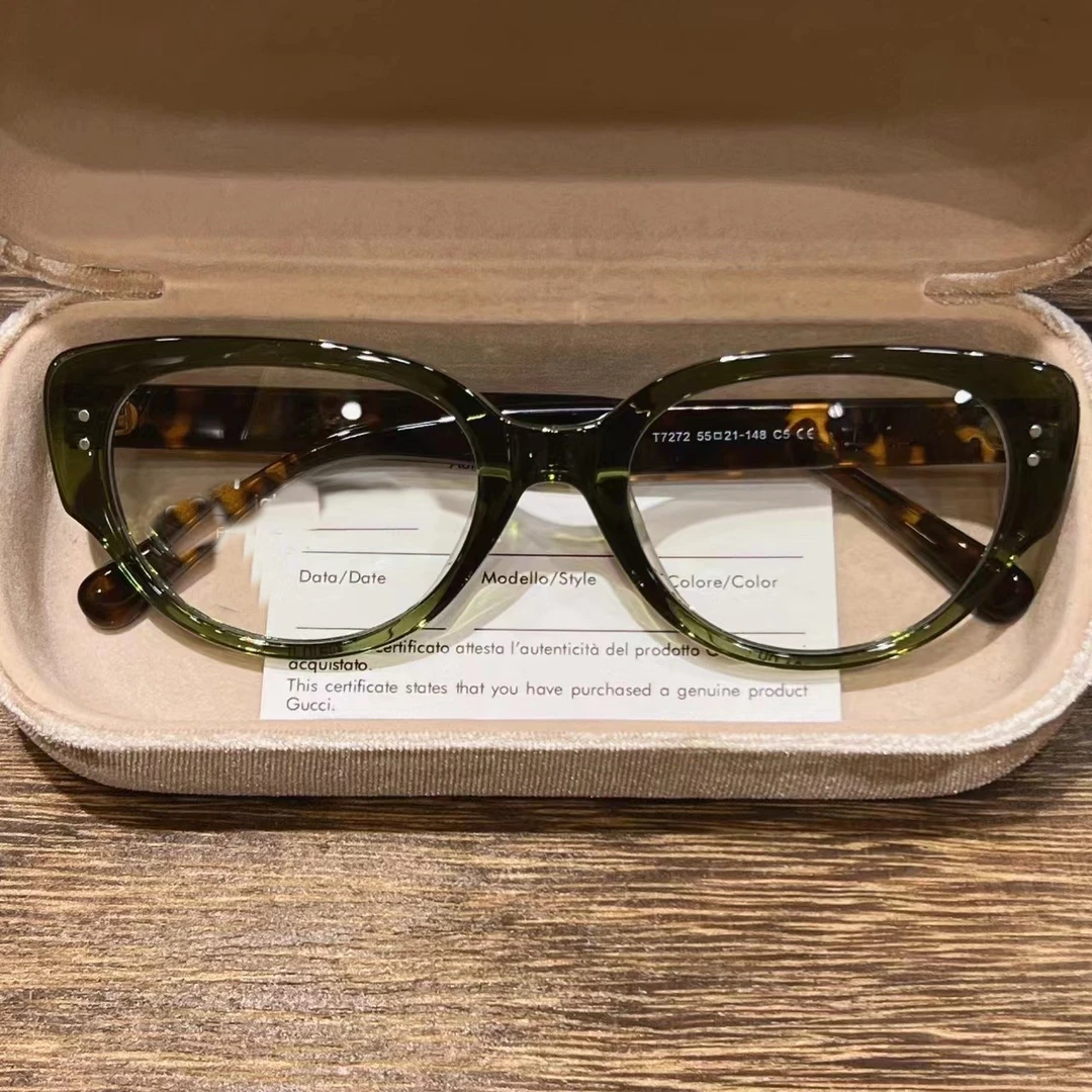 7272韩版猫形眼镜TR90近视变色眼镜框网红橄榄绿玳瑁镜腿素颜偏光