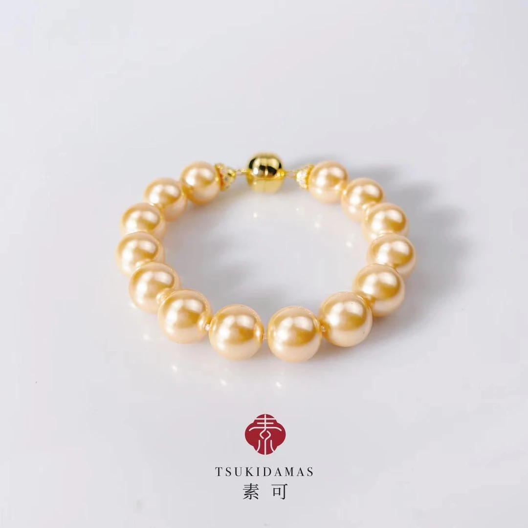 925银手链 【金色年华】磁吸扣设计高贵优雅约12mm金色珠手链S60