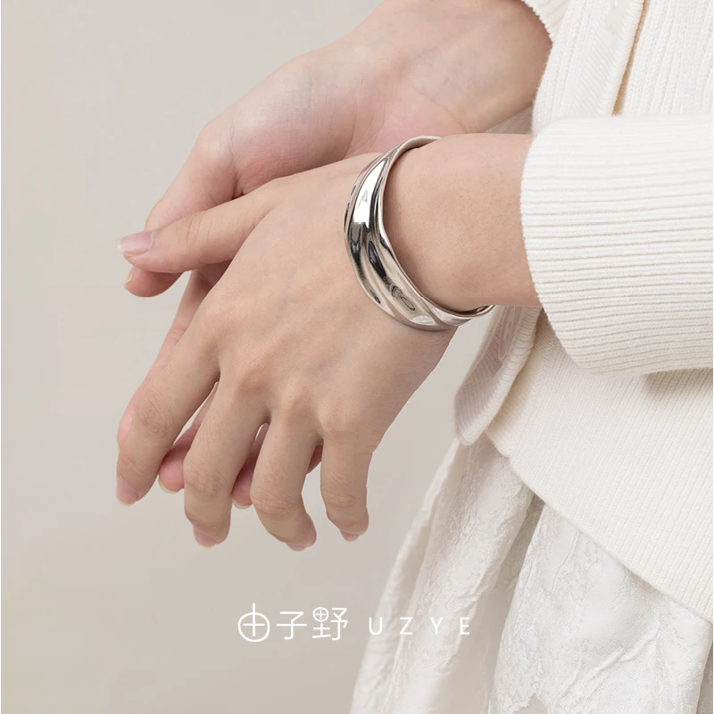 925银手镯 【水波纹手镯】925银镀白金  三层厚度  防掉色