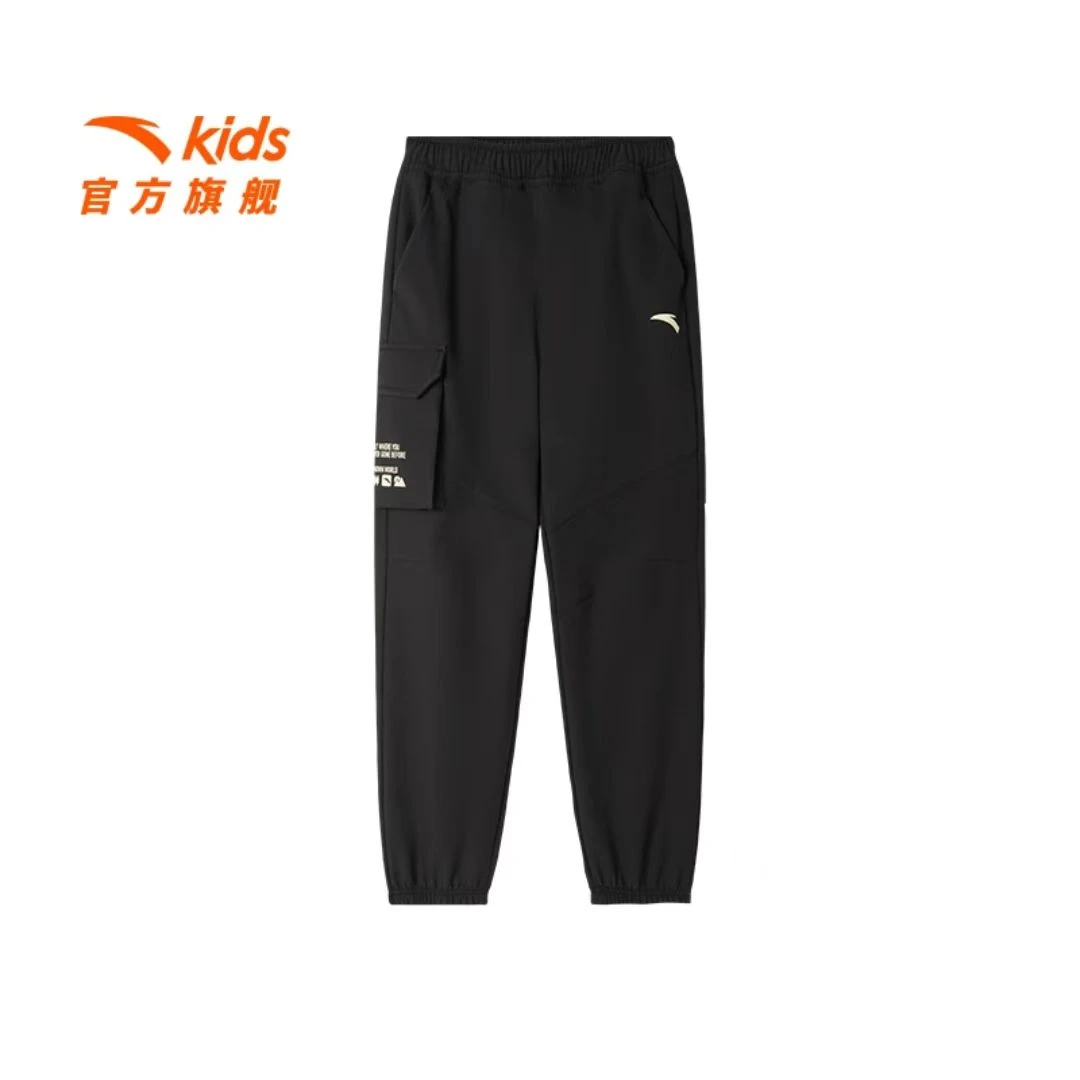 安踏儿童男大童运动长裤25春款舒适保暖青少年防水加绒运动裤6509