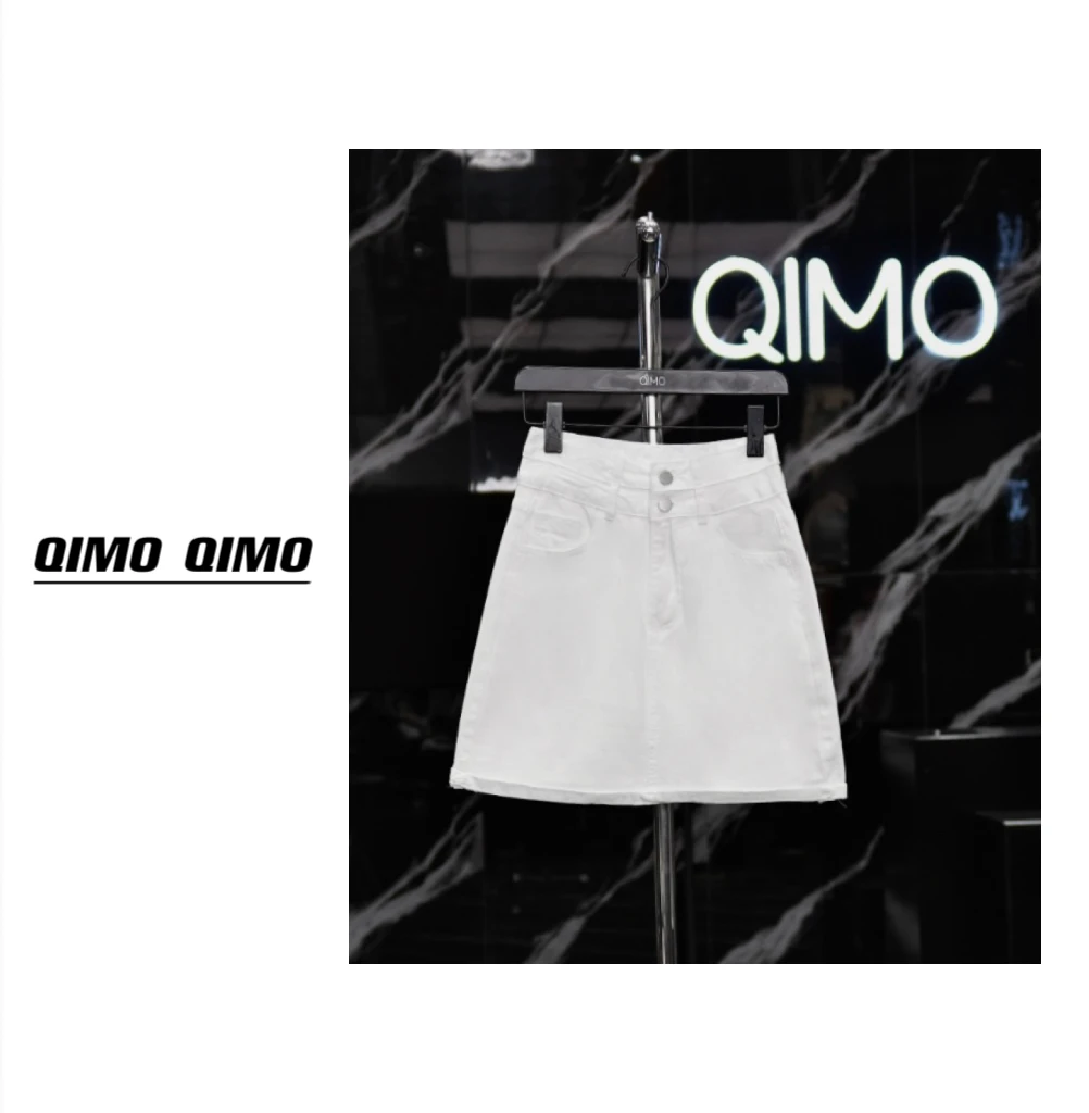 QIMO启茉（A300303#Y高腰牛仔短裙）白色