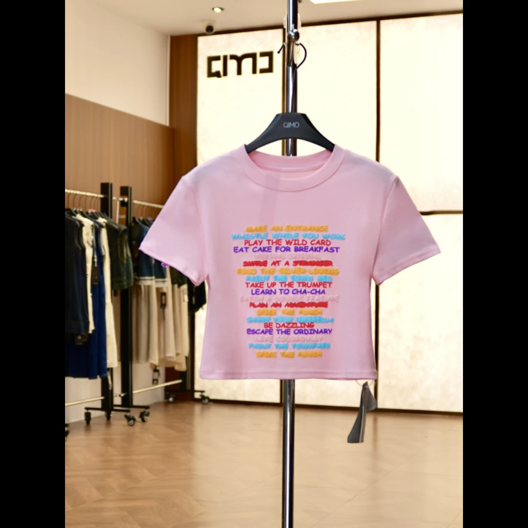 QIMO启茉（A60201#彩色英文字母T恤）粉色