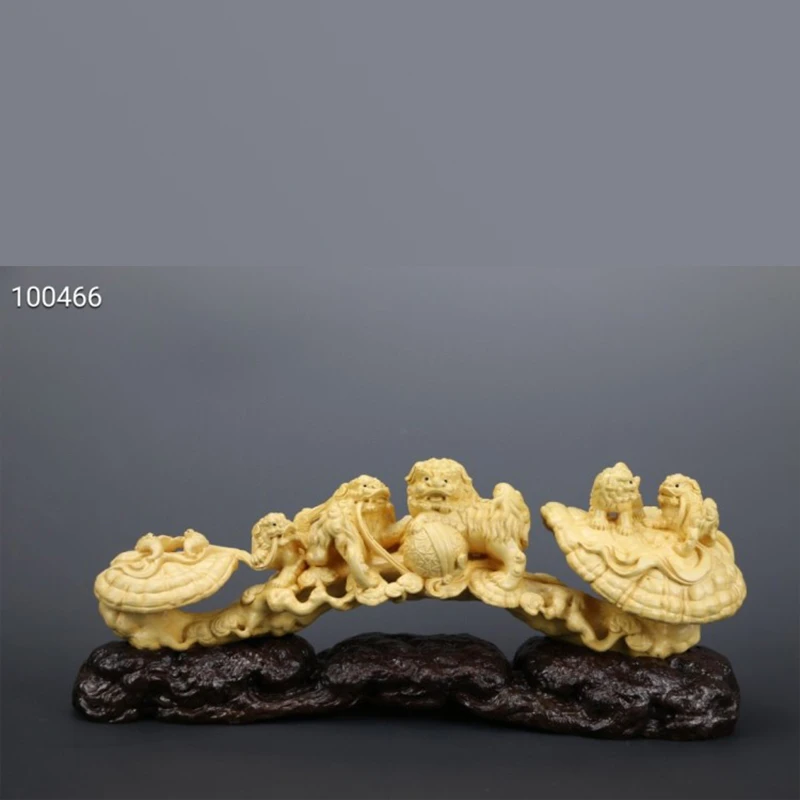 黄杨木雕事事如意五福临门五舞狮戏球家居办公摆件工艺品装饰送礼