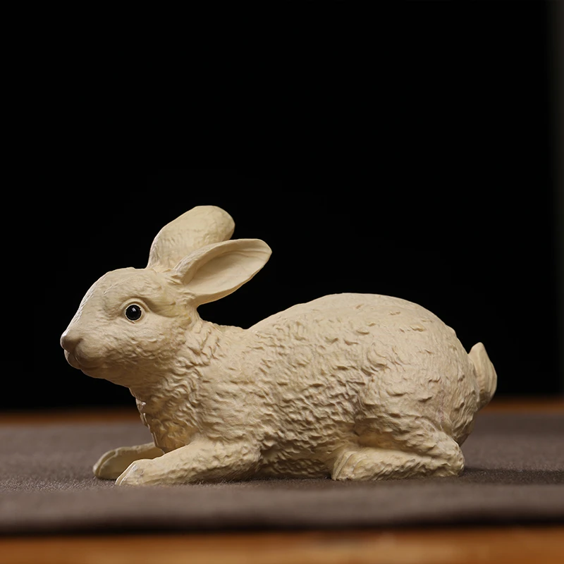 黄杨木雕生肖动物可爱兔子实木手把件文玩汽车内饰桌面摆件工艺品