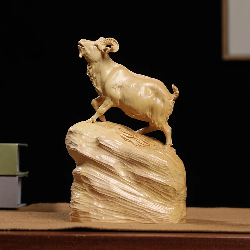 乐清黄杨木雕生肖羊山羊领头羊摆件实木家居客厅装饰品工艺品送礼