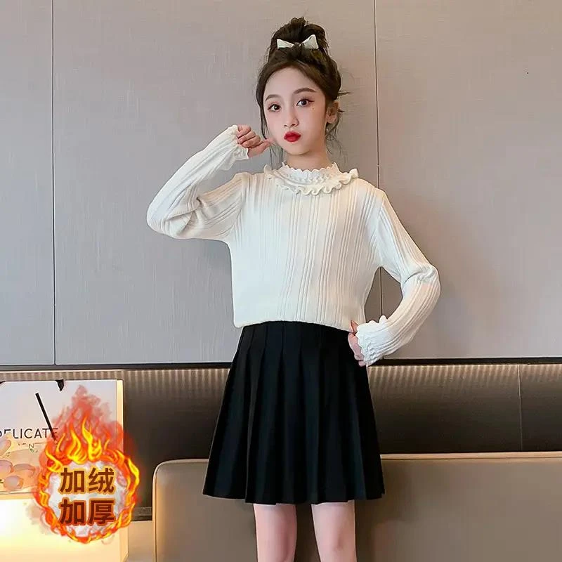 女童打底衫毛衣2024新款冬季儿童针织衫加绒中大童套头洋气秋冬装