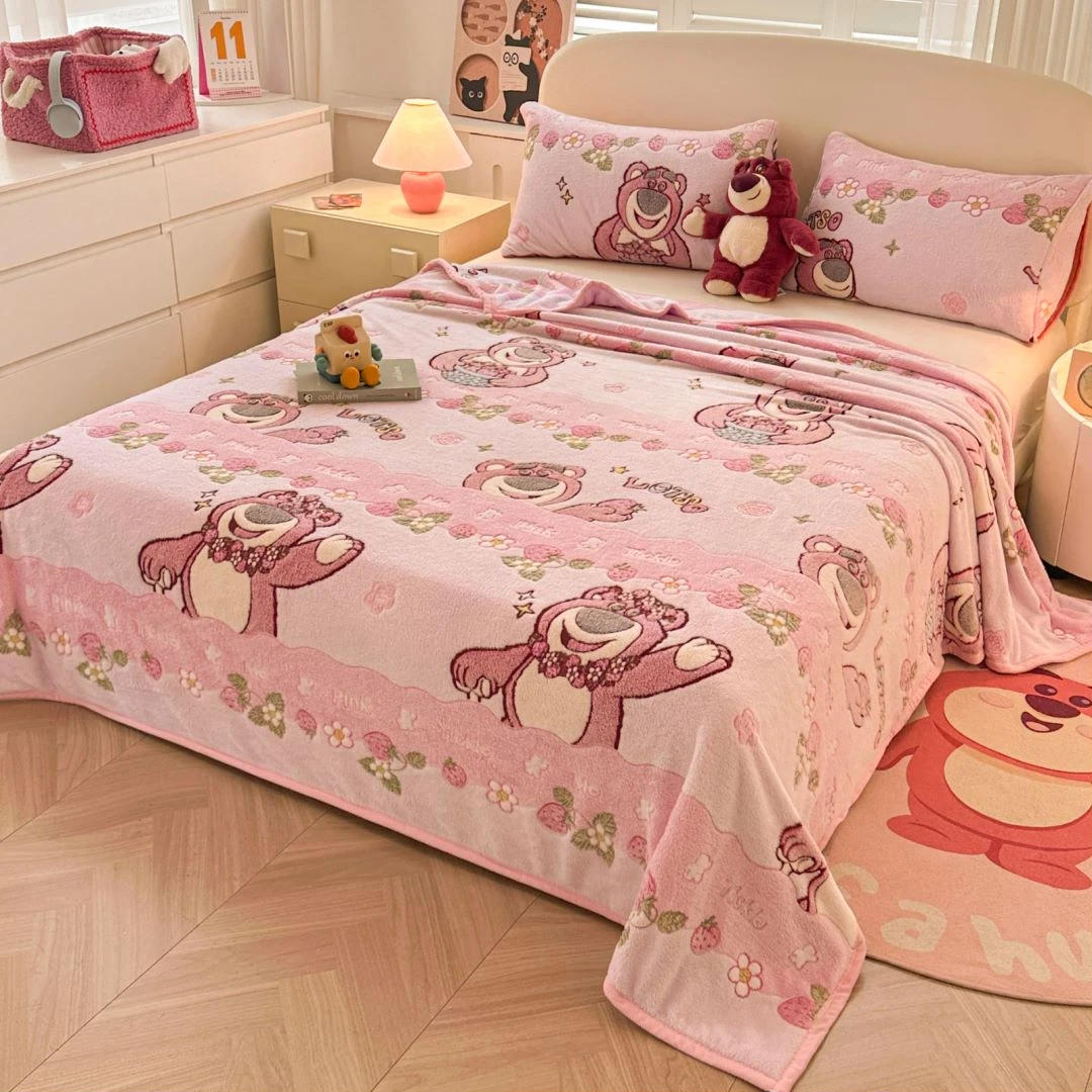 {卡通小熊毛毯}200*230一毯多用加绒毛毯