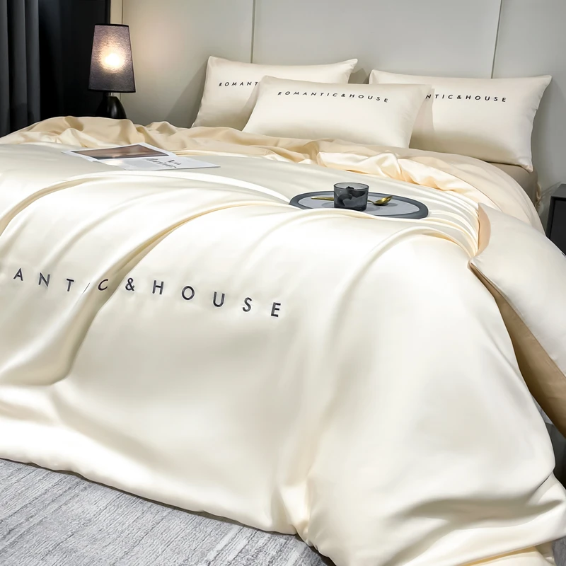 欧式简约床上四件套轻奢高级感床品冰丝被套床笠宿舍床单三件套男