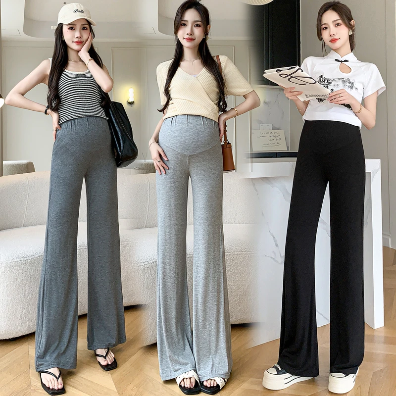 2024薄款春夏装孕妇长裤螺纹喇叭裤弹力显瘦加肥大码孕妇裤200斤