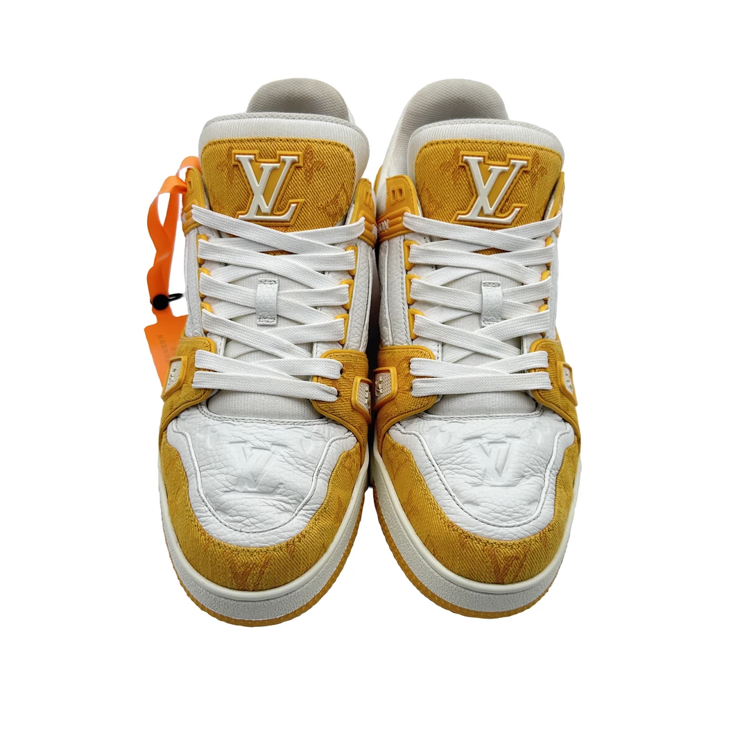 Lv/7码41码/白黄牛仔拼接trainer板鞋/95新/时尚潮流潮鞋/vv116