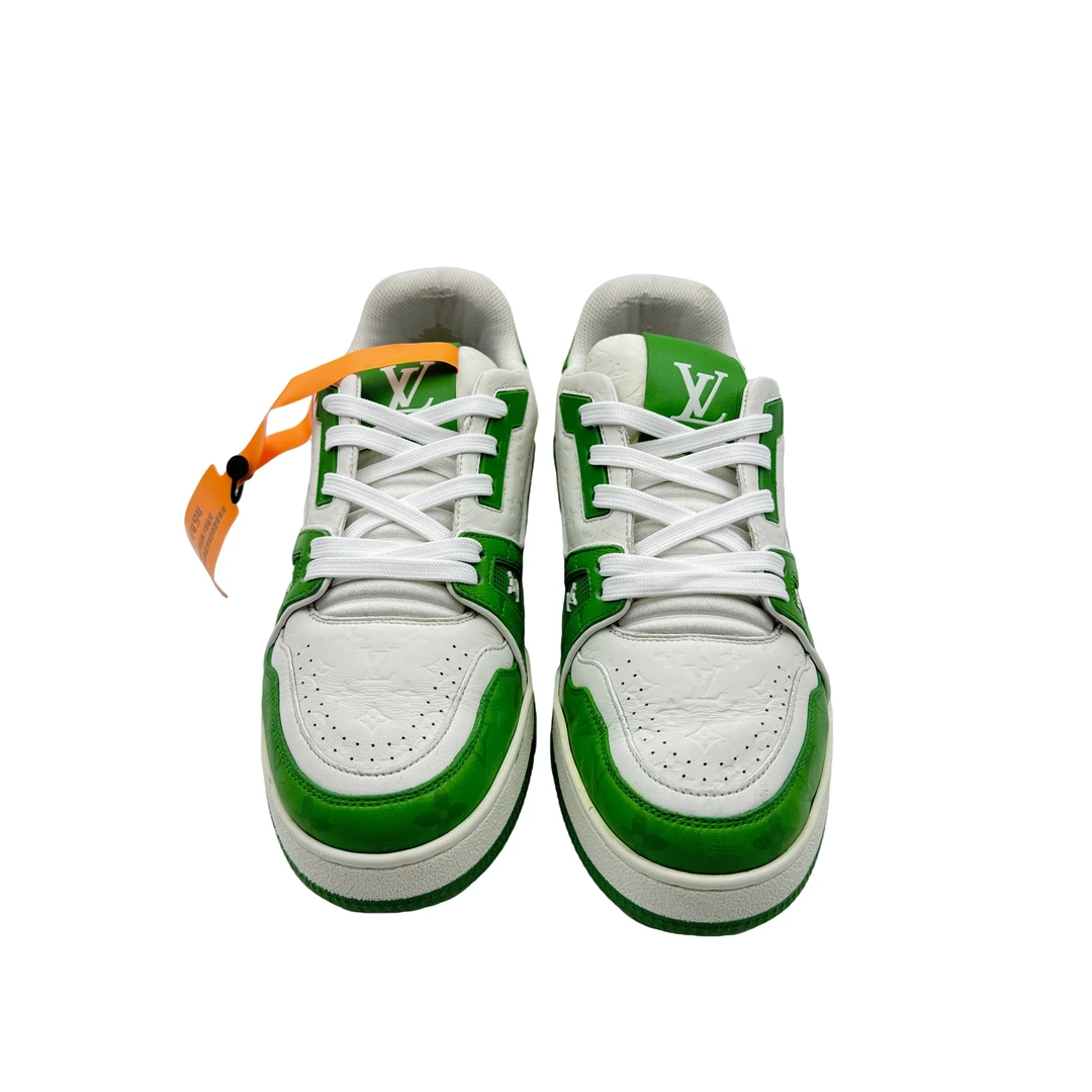 Lv/5码39码/白绿暗纹拼接trainer板鞋/95新/时尚潮流潮鞋/vv494