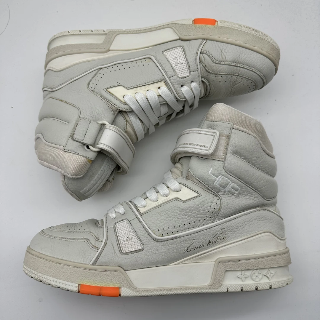 Lv/6.5码40.5码/灰橙高帮408trainer板鞋/93新高帮鞋白色休闲灰色