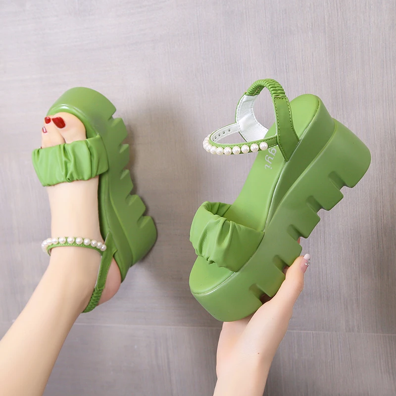 高跟凉鞋女2023夏季新款爆款时尚百搭夏季外穿小个子厚底纯色露趾