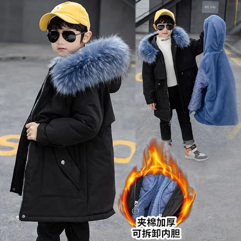 巴拉拉吧男童棉袄冬装派克服加绒加厚外套可拆卸内胆中大童男孩棉