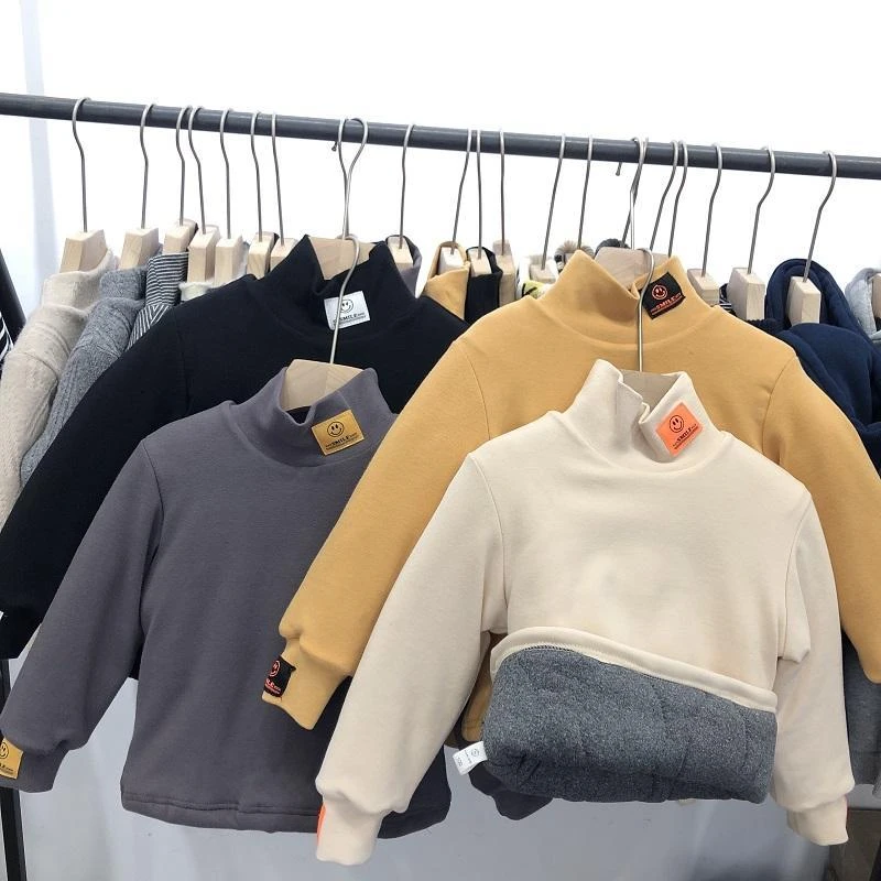 男童高领加棉加厚打底衫2023冬装韩国儿童保暖上衣笑脸贴标卫衣潮