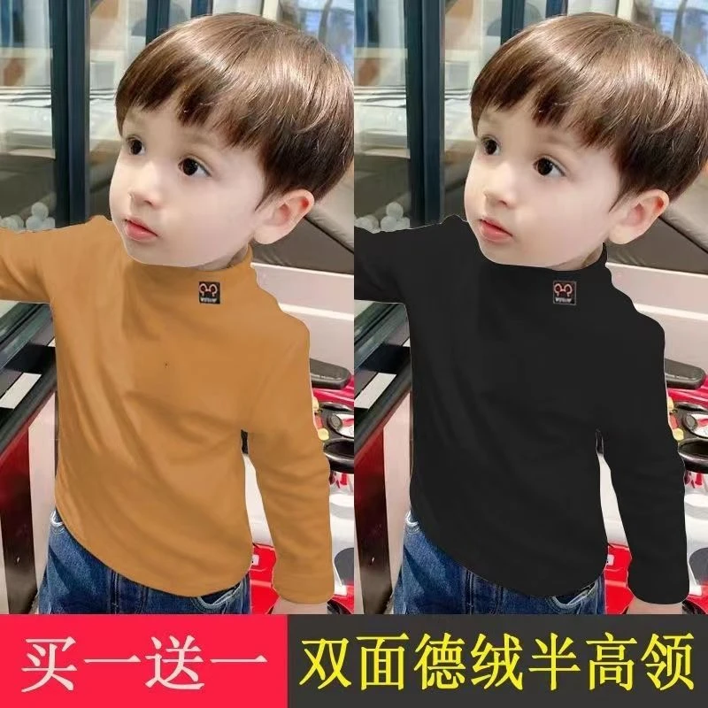 儿童打底衫中高领双面德绒自发热保暖秋冬衣男女中小童长袖T恤a类