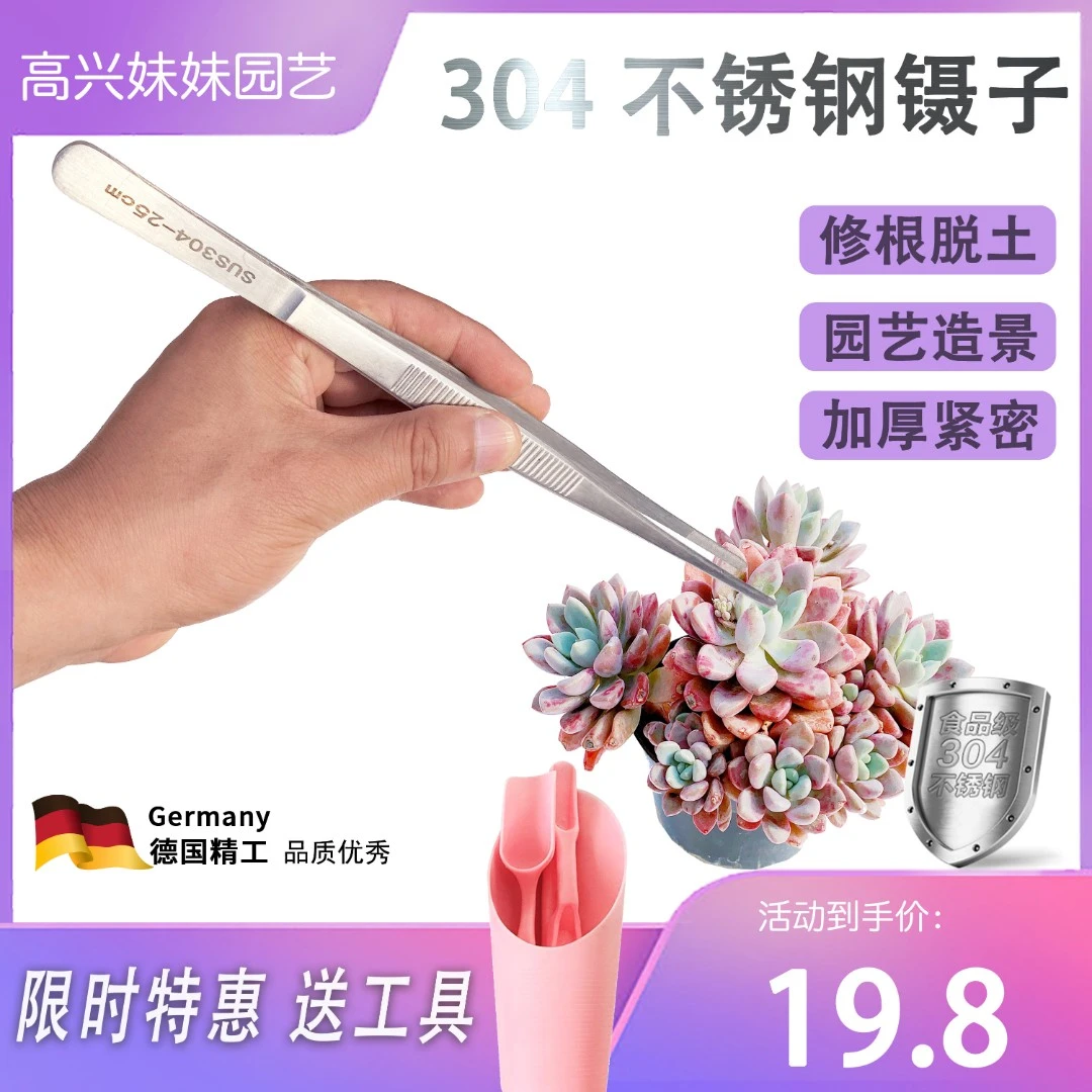 多肉镊子25厘米磨砂304不锈钢加长加厚直头镊子多场景使用