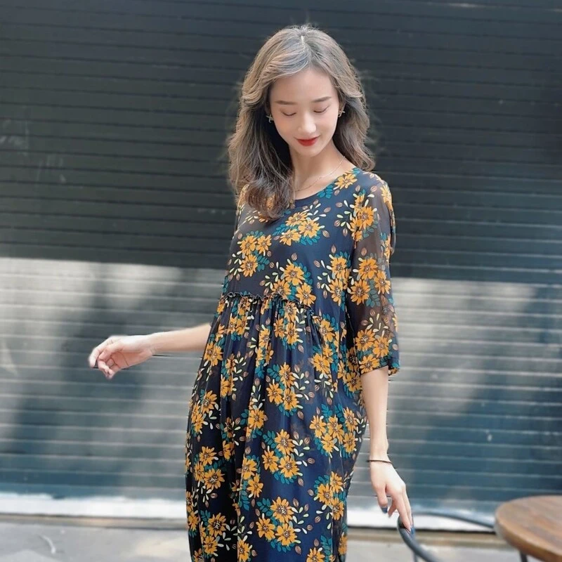 【希椿】气质百搭度假中长款桑蚕丝连衣裙21656507             .