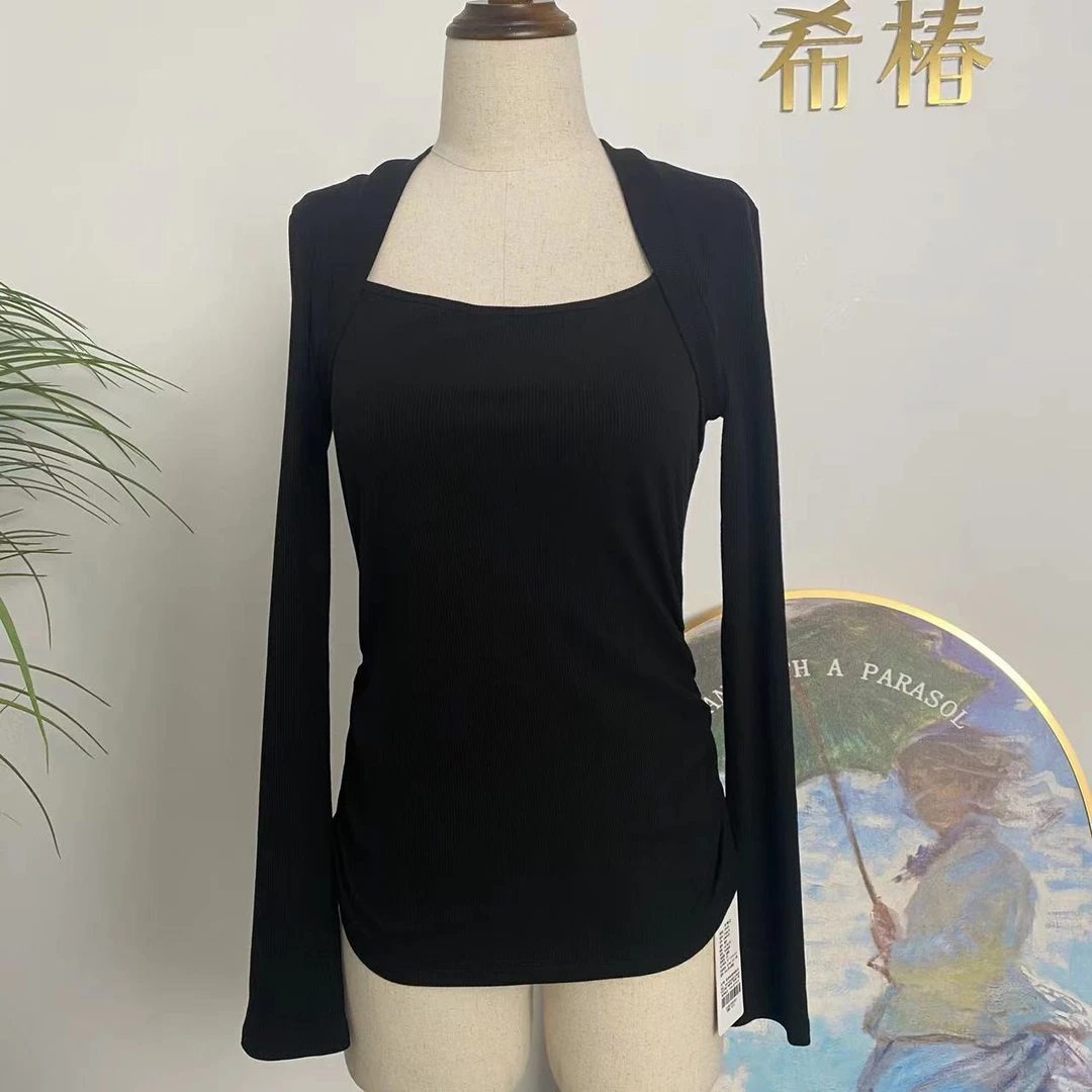 【希椿】优美修身休闲度假百搭长袖针织衫21656270正肩短上衣时尚