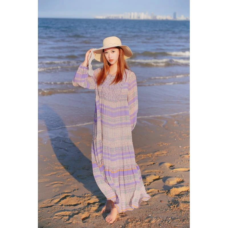 CCHUN希椿50422335夏季女士紫花色浪漫碎花连衣裙