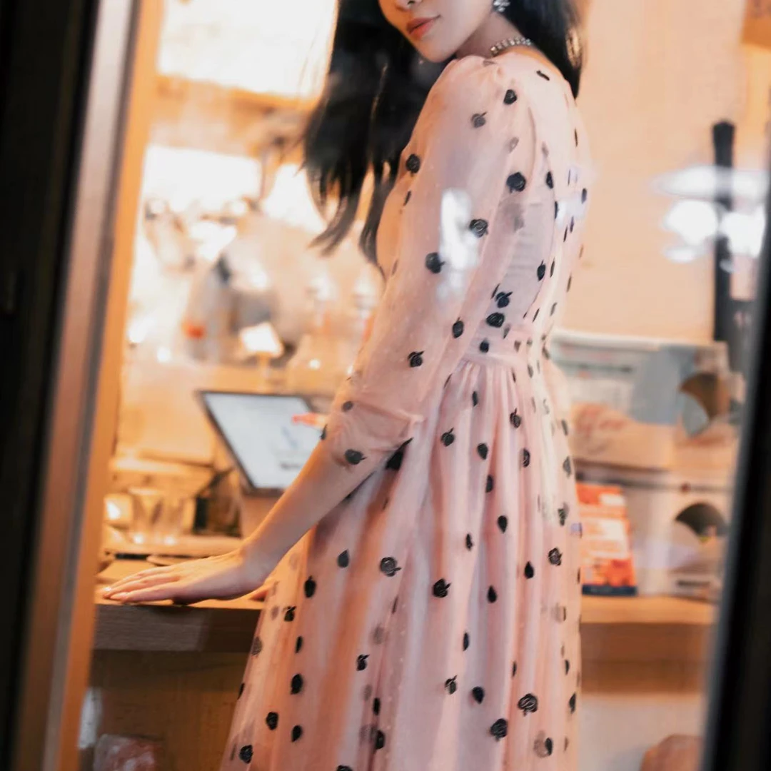 OU.气质连衣裙1122230293碎花显瘦长袖时尚夏季复古法式收腰