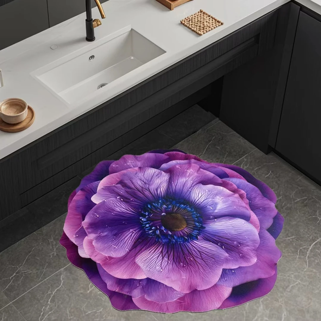 【优物家居】3D杜丹花卉立体吸水垫硅藻泥卫生间浴室沥水防滑地垫