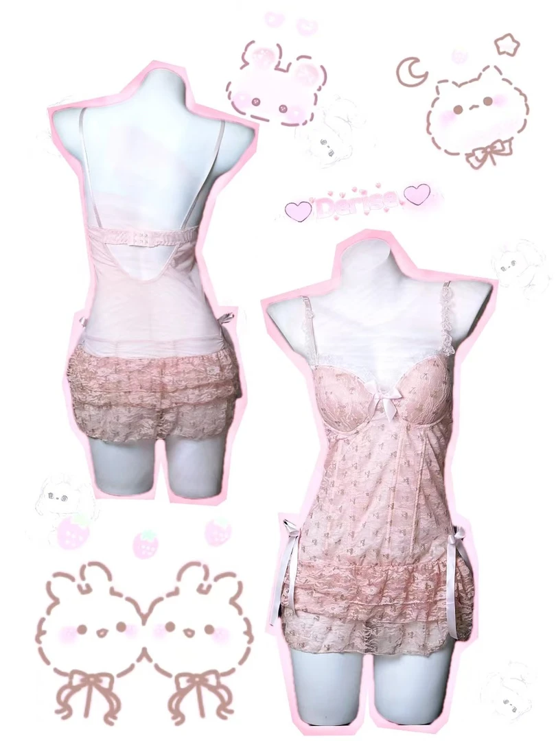 【Desire】《咖啡甜心》性感可爱蕾丝纯欲美少女诱惑胸垫吊带裙