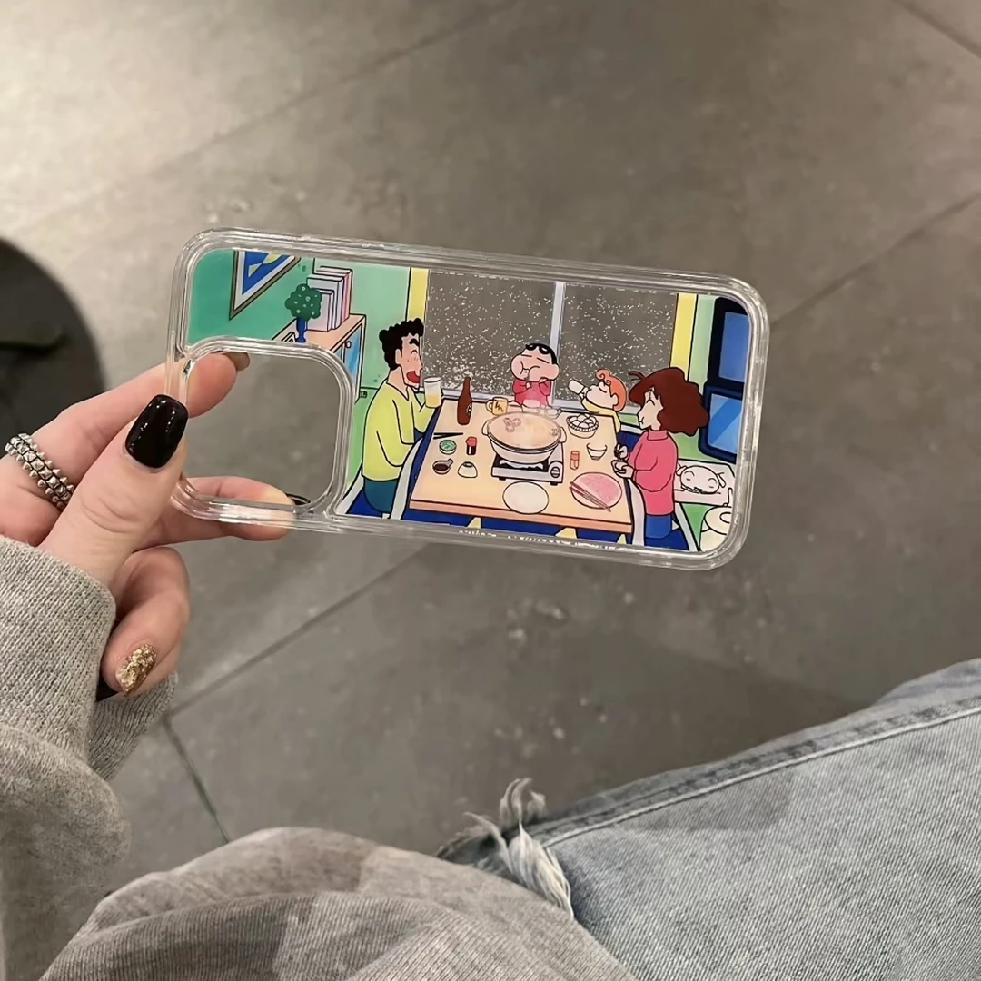 BANCA小新火锅一家人适用iphone16流沙手机壳苹果15卡通14/13/12