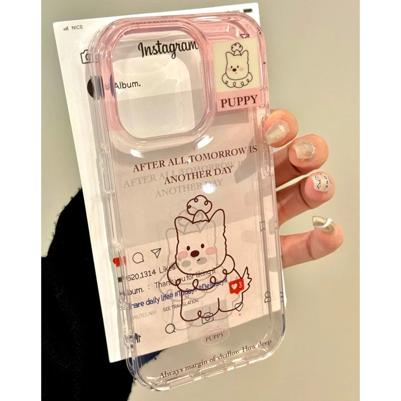 BANCA卡通透粉线条西高地适用iPhone16promax手机壳苹果15/14/13