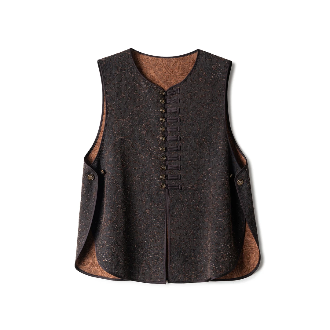 【圆圆满满】满分柞蚕丝 香云纱双面双穿无袖圆领马甲DX24AM0015