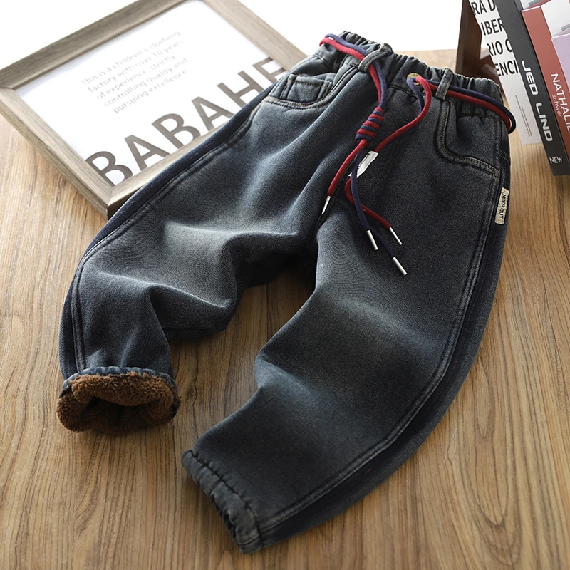 男童加绒牛仔裤2024冬季新款儿童加厚保暖裤棉裤中大童装休闲裤潮