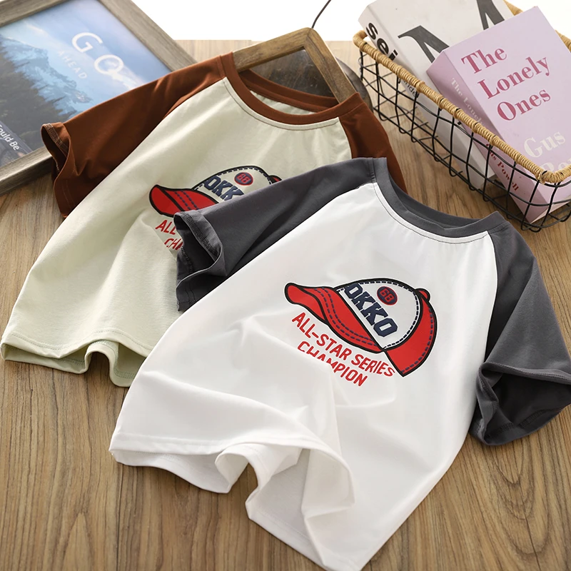 男童短袖T恤儿童夏装薄款体恤衫2024新款男孩中大童插肩袖上衣潮