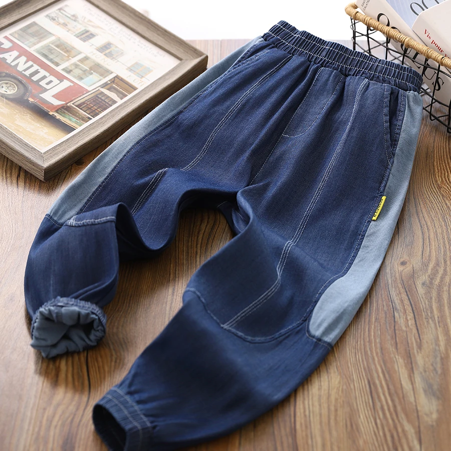 男童牛仔防蚊裤2024夏季新款儿童休闲薄款裤子拼接空调裤长裤