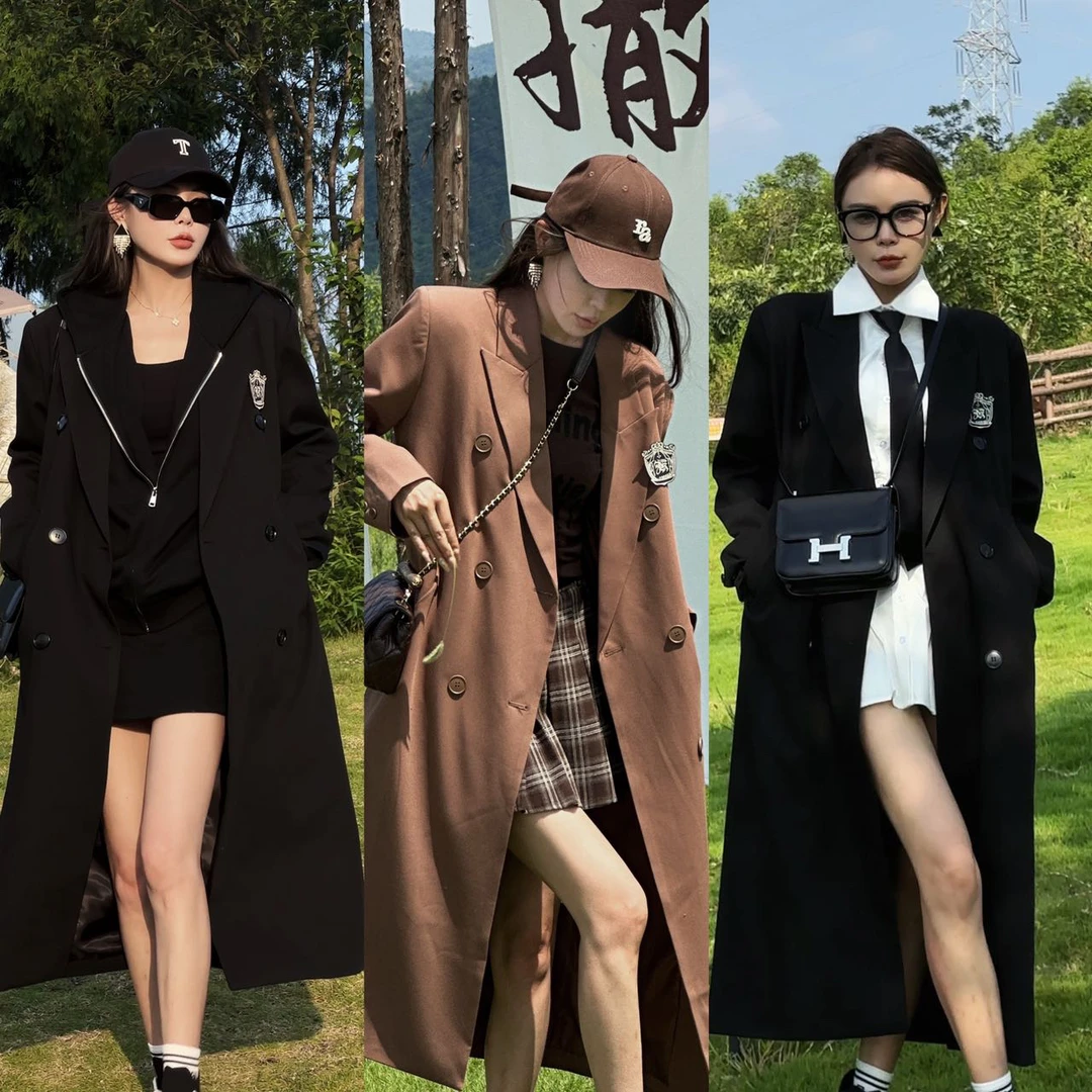 2WT16依美丁时尚后开叉长款气质西服外套