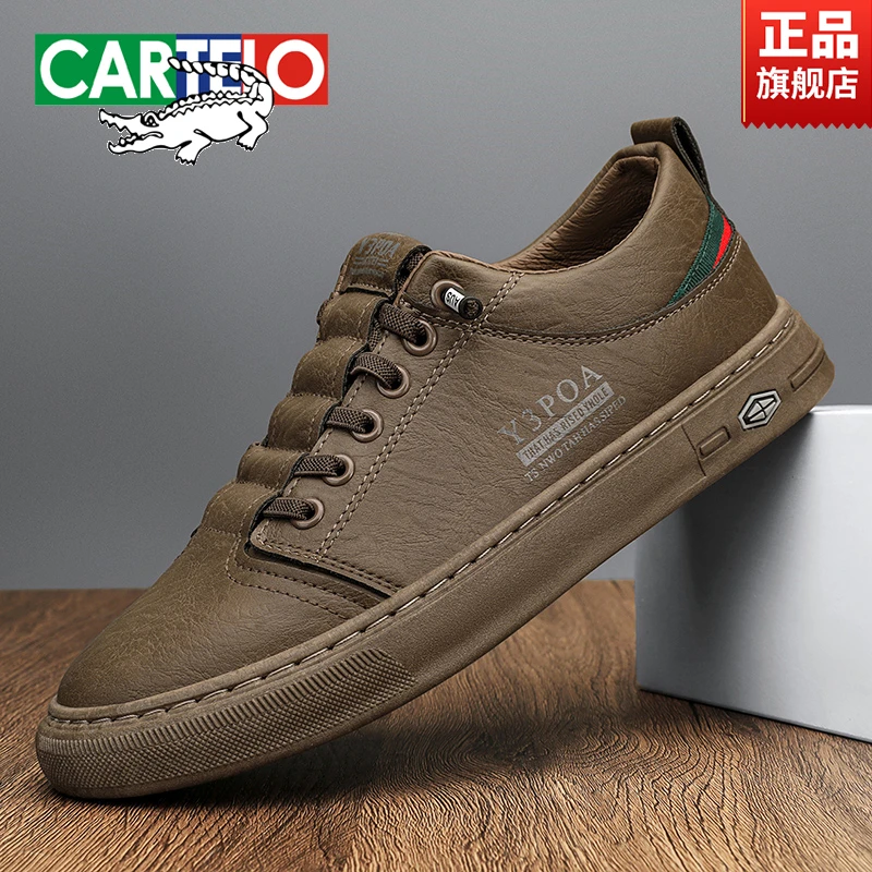 CARTELO/卡帝乐鳄鱼棕色夏季男鞋软底软面百搭休闲鞋男士一脚蹬鞋