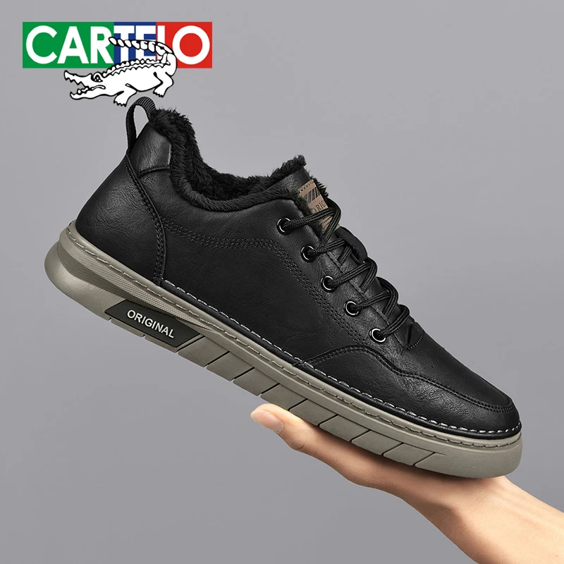 CARTELO/卡帝乐鳄鱼夏季休闲男鞋真皮加绒加厚运动板鞋英伦风2483