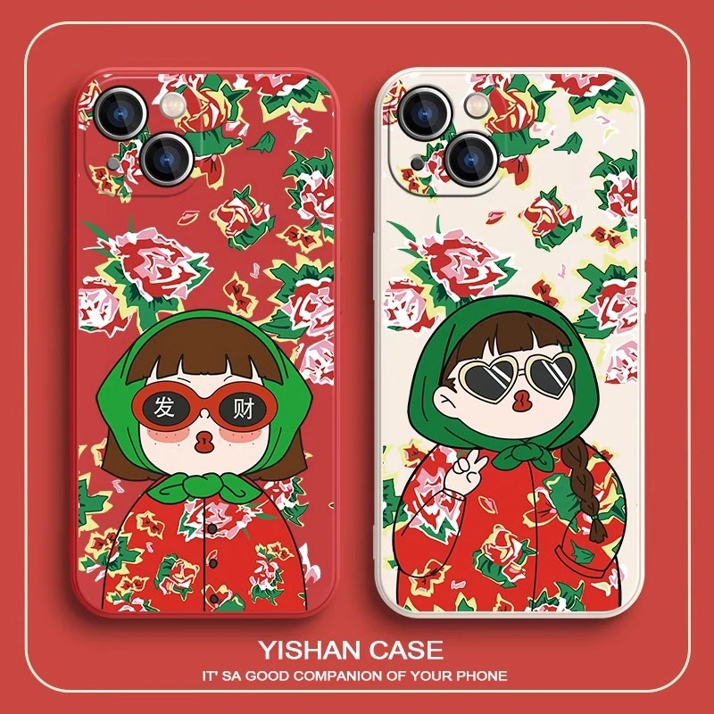适用苹果华为荣耀小米oppovivo新年东北大花布发财闺蜜趣味手机壳