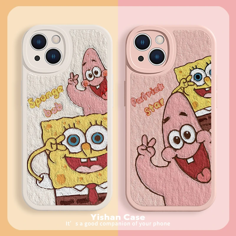 适用苹果荣耀华为OPPO小米VIVO情侣手机壳卡通海绵宝宝派大星皮纹