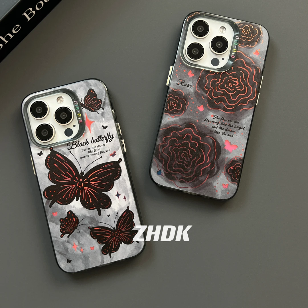 小众设计炫彩玫瑰花适用iphone15promax苹果手机壳14高级感个性13