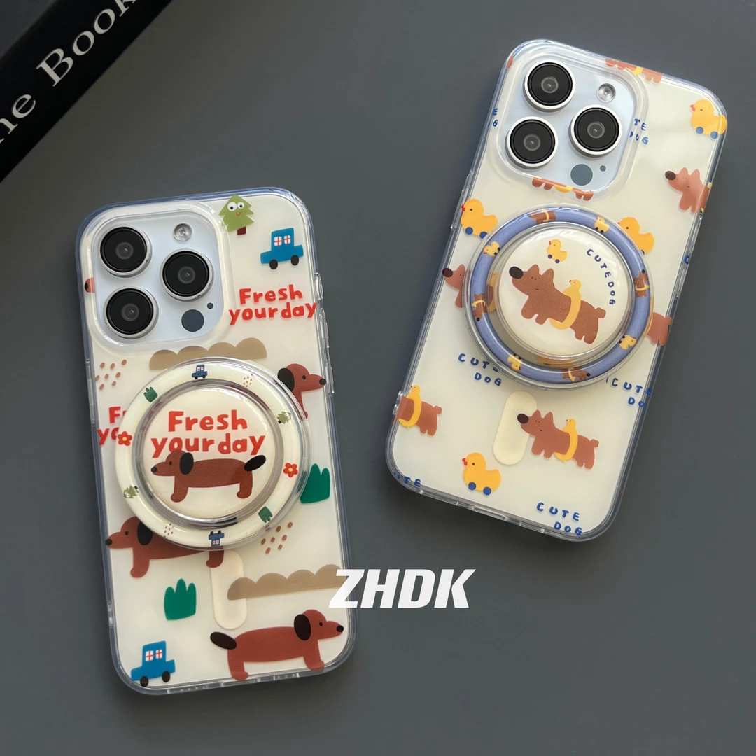 磁吸手机壳支架腊肠狗高级感适用iphone16promax苹果15小众14/13
