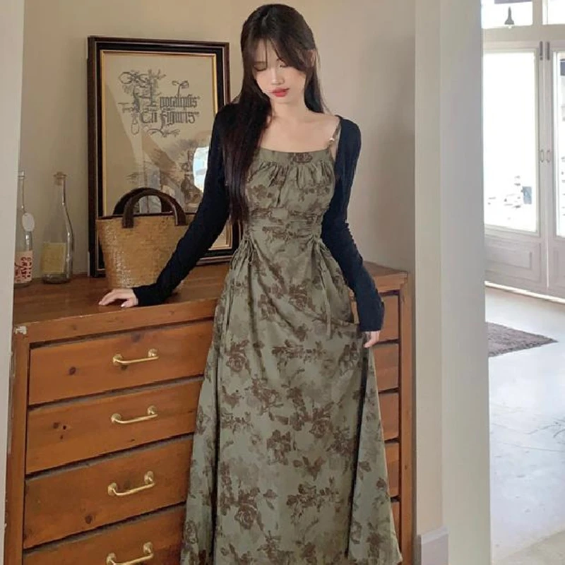 【两件套】小裙子开衫两件套新中式收腰吊带连衣裙气质女1179