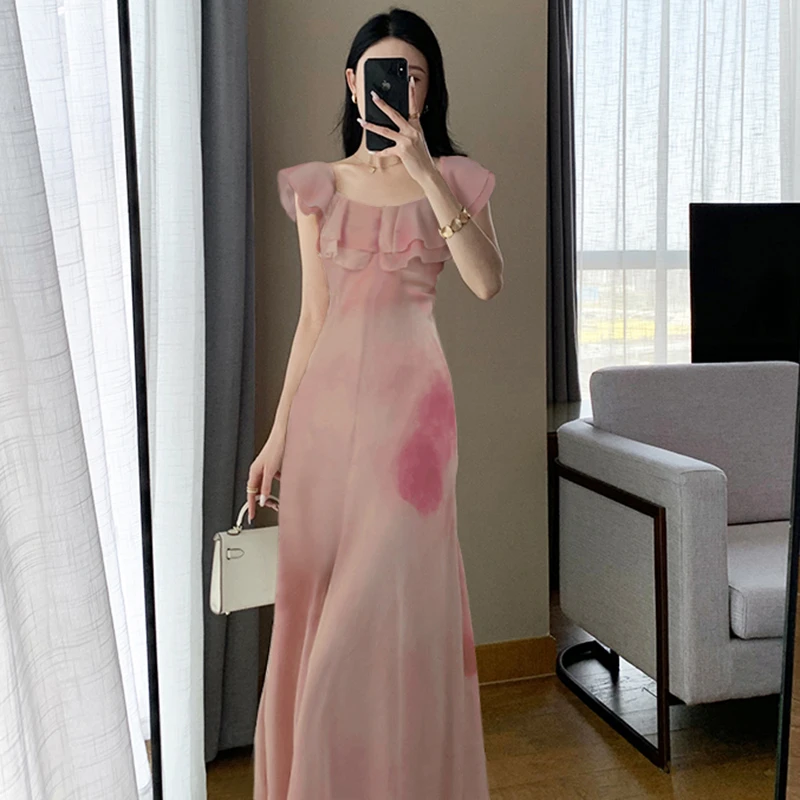 GJ【有里布】连衣裙女夏修身气质荷叶边高级感大方得体法式长裙1590