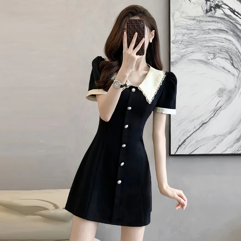 法式赫本风高级感小黑裙女2025夏季新款收腰显瘦小个子连衣裙1411