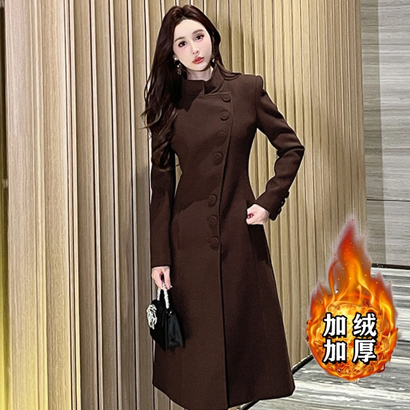 【ZY】【加绒加厚】气质时尚长袖赫本风中长款修身名媛收腰连衣裙2769