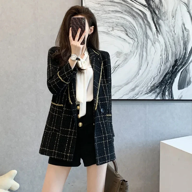 小香风西服上衣女2024年新款气质名媛风格子休闲外套7371