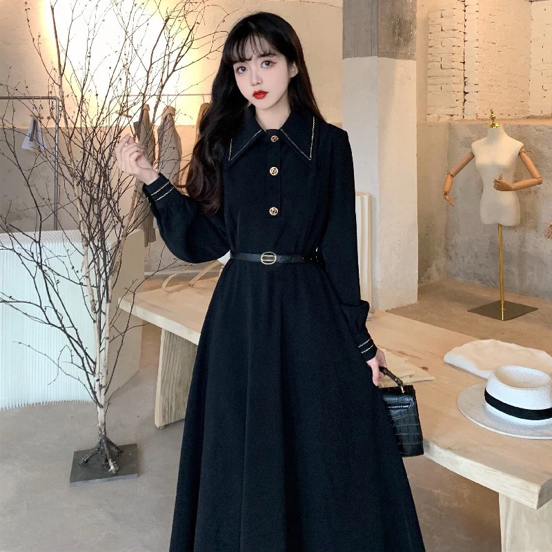 大码胖mm法式复古设计感气质长裙子赫本风收腰显瘦连衣裙女7937