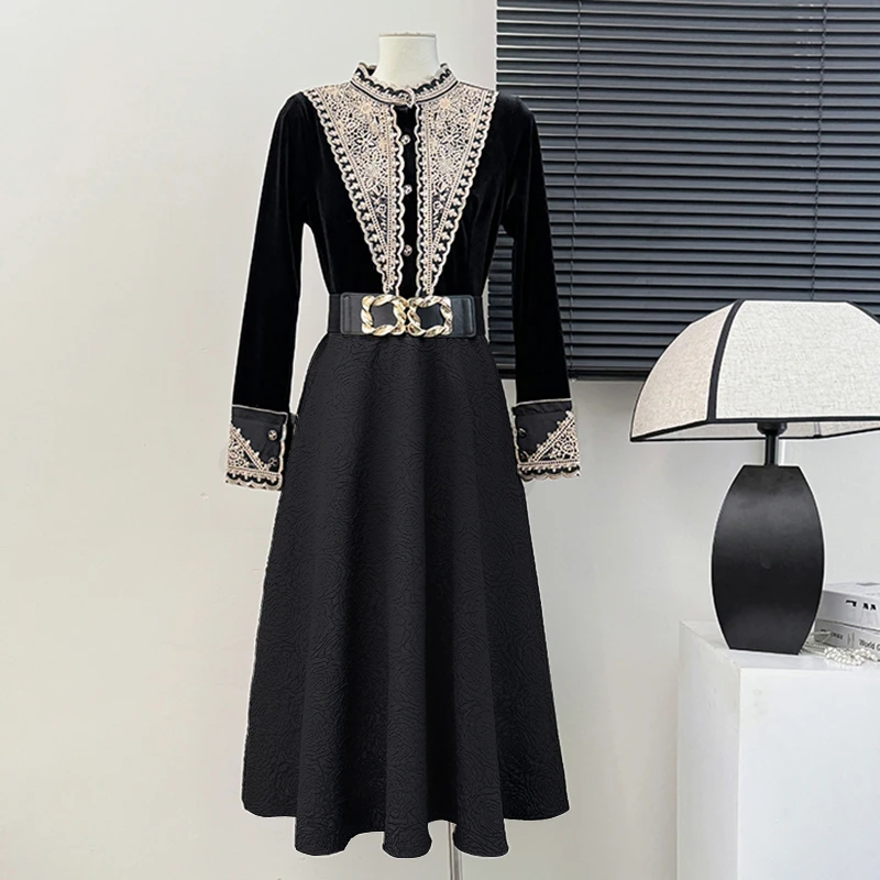 【有里布】黑色复古连衣裙女冬时尚高级感法式赫本风礼服裙子2466